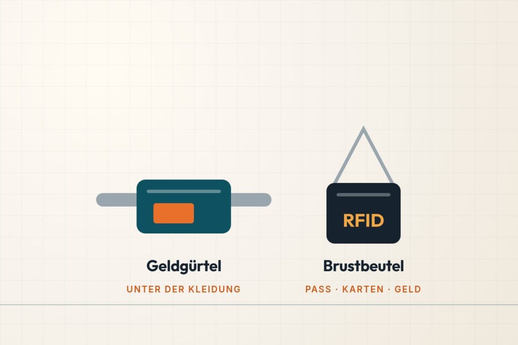 Infografik: Geldgürtel und Brustbeutel mit RFID-Schutz