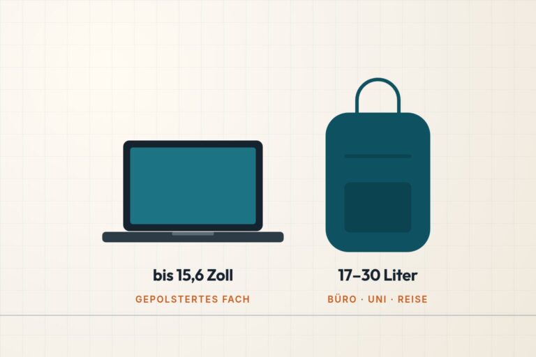 Schlanker Laptop-Rucksack lehnt an einem Schreibtisch im Büro