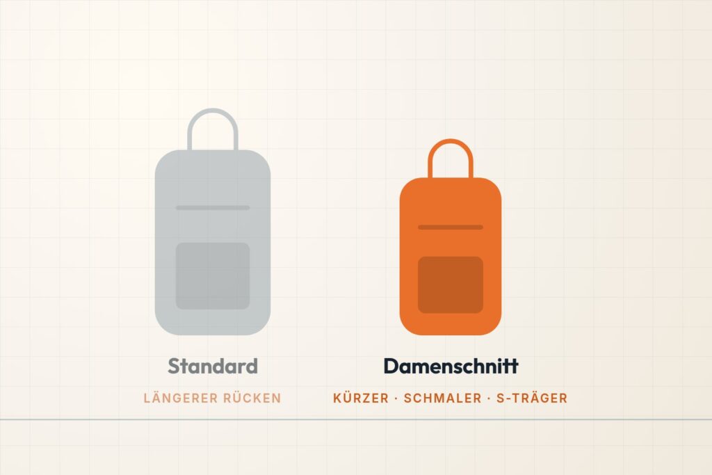 Infografik: Reiserucksack im Standard- und im Damenschnitt